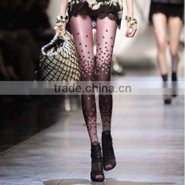 Latest Blast Design Summer Paris Fashion Show Thin Star Flower Print Sheer Transparent Ladies Pantyhose
