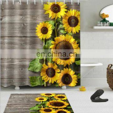 sunflower 3D digital print waterproof polyester shower curtain for bathroom