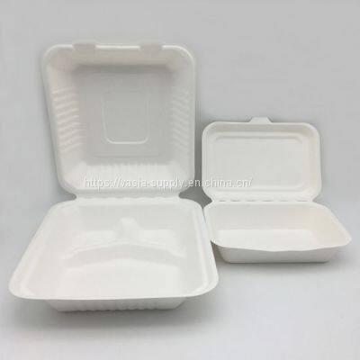 Take-Out to-Go Food Boxes 9 inch 3-Compartment compostable Hinged Lid Clamshell natural Bagasse (Sugarcane Fiber) Biodegradable Containers