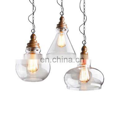 Clear Glass Shell Home Decor Chandelier Nordic Glass Wooden Pendant Lamp