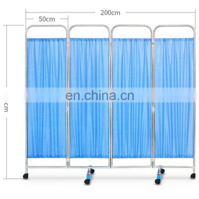Medical Stainless Steel Movable 4 Panel Folding Ward Screen with Wheels for Hospital use