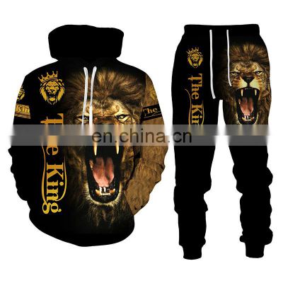 Wholesale lion king autumn and winter 3D printing men's hooded sweater sportswear long-sleeved plus size hoodies