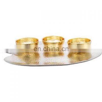 gold plated bowl with silver tray