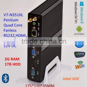 Cheap Intel SOC Fanless Mini Computer PENTIUM 4 cores 2G RAM 160G Harddisk GIGABIT Internet USB3.0