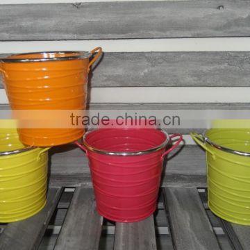 decorative powder coating small round metal flower pot with handle