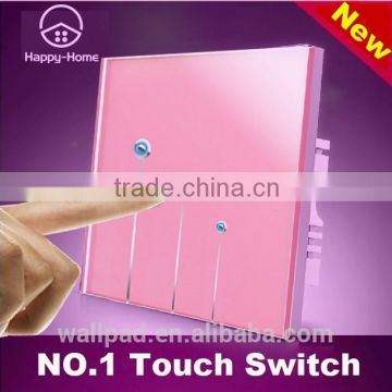 Wholesalers Wallpad C1 Pink LED Waterproof UK Tempered Glass 110~250V 2 gang 2 way 3 way Touch Screen Light Control Wall Switch