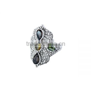 925 Sterling Silver Peridot, Citrine & Smoky Quartz Gemstone Ring Jewelry