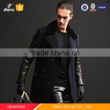 Motorcycle leather jacket with 100% wool fabric Plus Size Mens Winter Wool Duffle Coat leather man coat