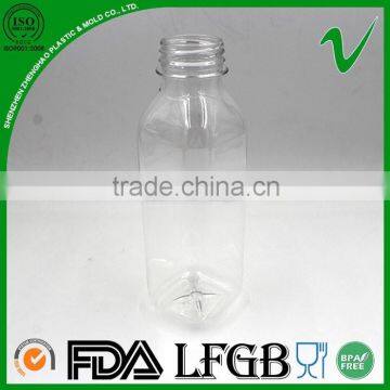 Food grade clear square 400ml juice plastic bottle with tamperproof cap