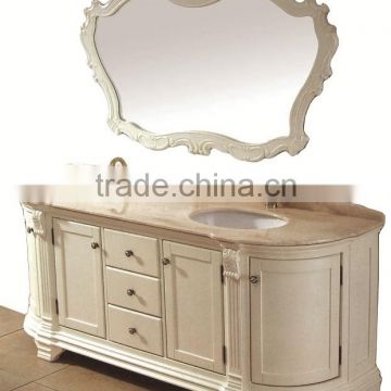 European Royal Classic Cream White Solid Wood Double Sink Bathroom Cabinet for Sale BF12-05194b