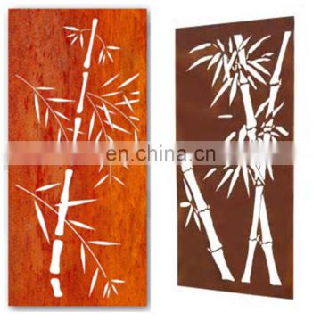 Laser cut corten steel screen area Bamboo drawing design