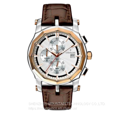 Stainless Steel Fashion Multi-function Watches Man Genuine Leather Quartz Chronograph Watch