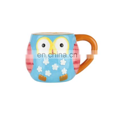 glaze design creative color chinese owl shaped ceramic coffee cup mug with handles