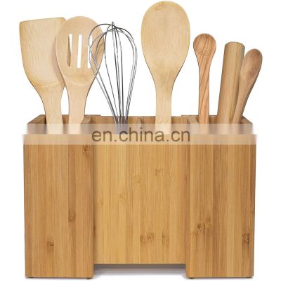 Bamboo Utensil Holder for Kitchen Counter Expandable Compartments with Non-Slip Tabs bamboo organizers and storage for kitchen
