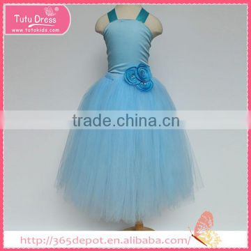 Slim And Graceful skyblue silk fabric ankle-length dress tulle skirt children frocks designs                        
                                                                                Supplier's Choice