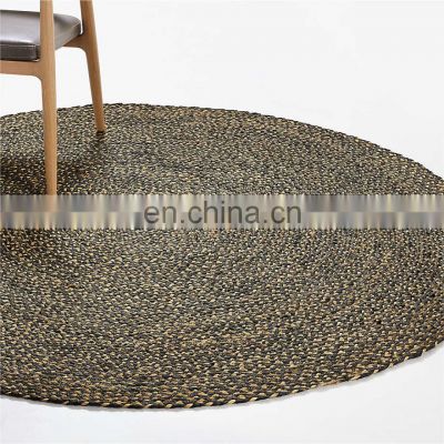 Black WOven Handmade Jute Seagrass Rug Rustic Style Natural Brown Straw Floor Mat Carpet Vietnam Supplier