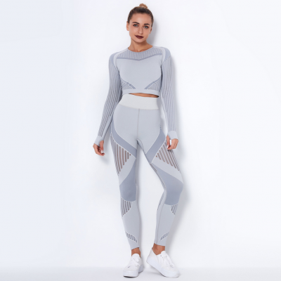 YYBD-0030,Europe seamless hollow moisture women long sleeve set clothing sports running yoga pants