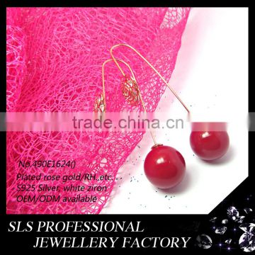 2015 Fashion winter latest design 925 sterling silver yellow gold plate red seed double sides pearl earrings for ladies