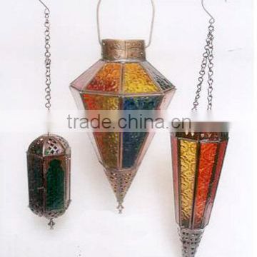 Moroccan Hanging Lantern Color Glass Candle Lantern & also available with Electric Fitting MHL-09