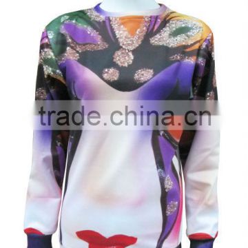 2014 latest design women printing sweatshirt with dye sublimation technology