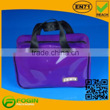 purple pvc handle cosmetic bag for travel