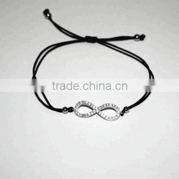 2014 Top Selling 925 Sterling Silver Infinity Jewelry Silver CZ Infinity Bracelet With Black Cord