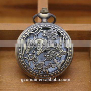 Unique design antique double dolphins hollow pocket watch with chains