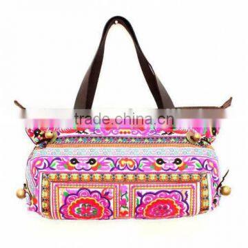 Floral Pattern Embroidered Tote bag with Leather Straps