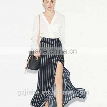 New Maxis Splits Skirts Women Plus Size Maxi Skirt Fashion High Street Black Striped Women Long Skirt