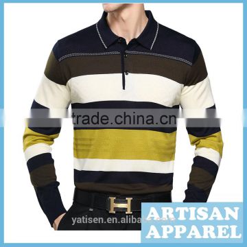 oem big stripe print men's polo shirt with good quality long sleeve color matching Men tailored casual polo shirt for man