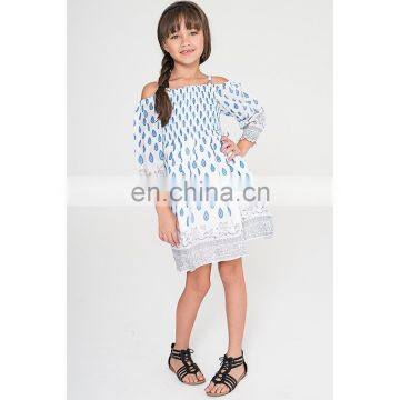 Blue & White Paisley Off-Shoulder Dress - Kids & Tween
