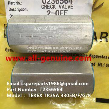 TEREX 2356564 CHECK VALVE TR35A 3305F 3305G 3305K 3305B OFF HIGHWAY RIGID DUMP TRUCK MINING HAULER TRANSMISSION