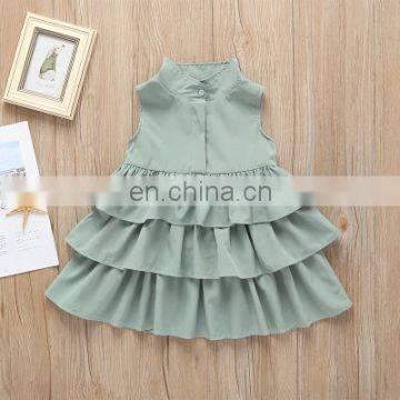 Summer European and American children's girls' trendy fan solid color chiffon sleeveless dress children's skirt