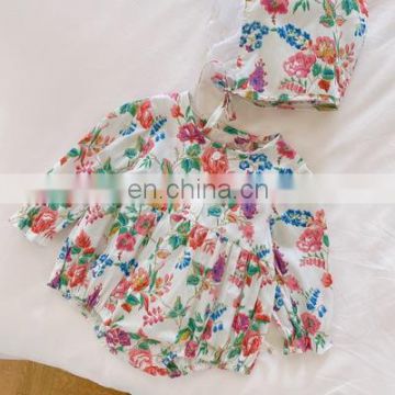 Rural style long-sleeved jumpsuit with big flowers for babies