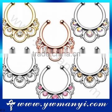2016 New Arrival women wholesale Colorful Alloy Rhinestone Nose Ring, non piercing O 3
