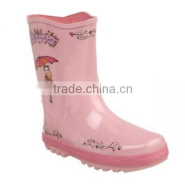 girls pink customized logo printed rain boots,elegant kids rubber boots,factory best price wholesale gum boots