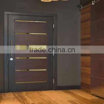 Contemporary external mahogany wood bar entry door with glass strip