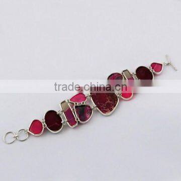 Wholesale Offers Druzy_Red Onyx_Stripped Onyx 925 Sterling Silver Bracelet, Gemstone Silver Jewelry, Silver Jewelry