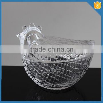 Bird Chicken shape Gift wholesale glass animal glass jar with crystal lid