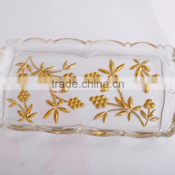 glass fruit candy plate with gold line rim