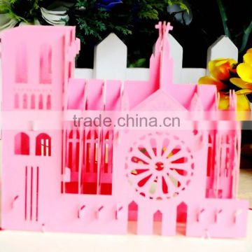 pink color Notre Dame de Paris 3d handmade pop up cards