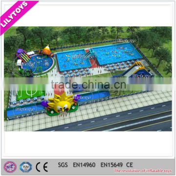 Professional design mobile amusement water park/ frame pool park for sale