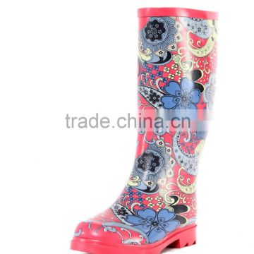 New design pink flower and fashion of rain boots safety rain boots of women
