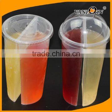 700ml Disposable Plastic Half Half Twin Cup, PP Split Boba Cup Hot Selling