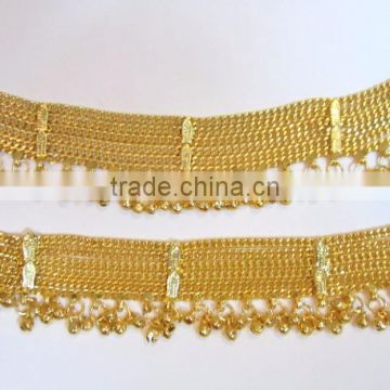 Gold plated broad Chain payal ANKLETS pair feet bracelet