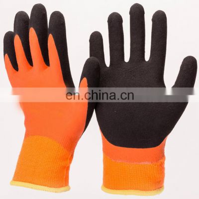 10 Gauge HIVIS Orange Fleece Line Black Micro-foam Latex Palm Winter working gloves