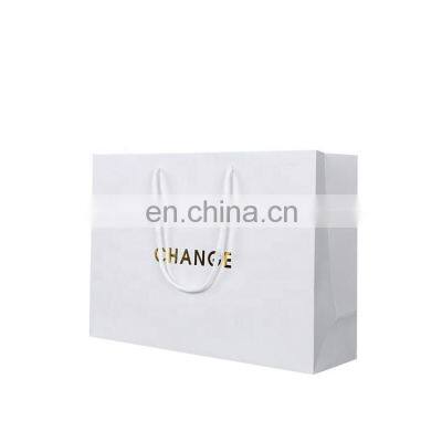 Paper Packaging Bag Clothing Shopping Bag High-end Gold Stamping White Kraft Paper Drawstring Hot Stamping Recyclable Accept