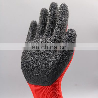 Wholesale Cheap Price Red Nylon Mechanics Black Latex Coated Crinkle Work Construction Glove Latex Gloves