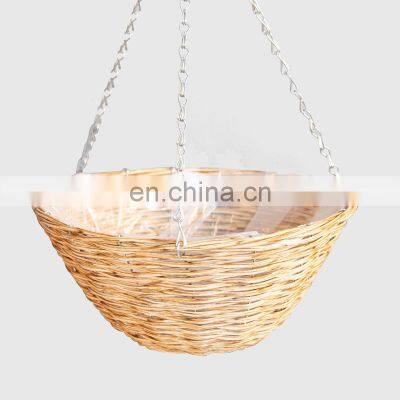 Supplier Rustic Rattan Hanging Planter with Lining Best Price Boho Wicker Straw Cover for Flower Pot Basket Vietnam Manufacturer