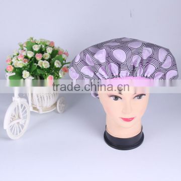 Purple print double layer customized shower cap